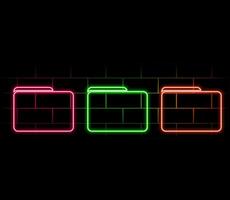 Outline neon file folder icon. Glowing neon folder frame with document sign. Business report folder, document storage, contract and certificate directory, agreement sheet. vector