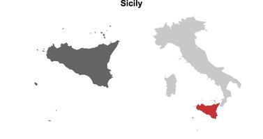 Sicily blank outline map set vector