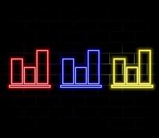Neon upward graph icon. Glowing neon growth diagram sign, up bar chart in vivid colors. Financial forecast, enhance results, growing trend. Bright icon set, sign, symbol for UI. vector
