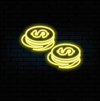 Outline neon dollar token icon. Glowing neon token frame with dollar sign, golden USDT coin pictogram. Digital USD token transaction, cryptocurrency exchange, virtual money wallet. icon vector