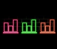 Neon upward graph icon. Glowing neon growth diagram sign, up bar chart in vivid colors. Financial forecast, enhance results, growing trend. Bright icon set, sign, symbol for UI. vector