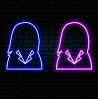 Neon Toilet sign. Pointer to the toilet or bathroom. female gender neon sign. WC toilet sign neon light design. Glowing lines on a black vector