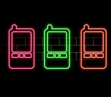 Glowing neon Smartphone, mobile phone icon isolated on white background. Black square vector