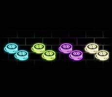 Outline neon dollar token icon. Glowing neon token frame with dollar sign, golden USDT coin pictogram. Digital USD token transaction, cryptocurrency exchange, virtual money wallet. vector