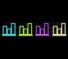 Neon upward graph icon. Glowing neon growth diagram sign, up bar chart in vivid colors. Financial forecast, enhance results, growing trend. Bright icon set, sign, symbol for vector