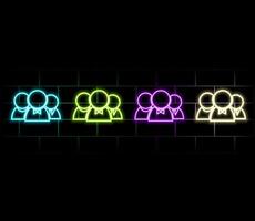 Outline neon community icon. Glowing neon team work and collaboration, social group pictogram. Business club and community, people, teamwork and partnership, company, user audience. vector