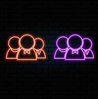 Outline neon community icon. Glowing neon team work and collaboration, social group pictogram. Business club and community, people, teamwork and partnership, company, user audience. vector