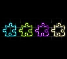Hyperrealistic animated Neon Puzzle pieces in trendy stylish colours. Futuristic vector