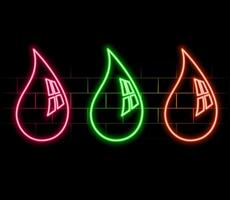 Blue and pink color glowing neon line Oil drop and water drop icon isolated on black background. illustration vector