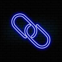 Link icon. Hyperlink chain symbol. Simple icon. Pink neon style on brick wall background. Light vector