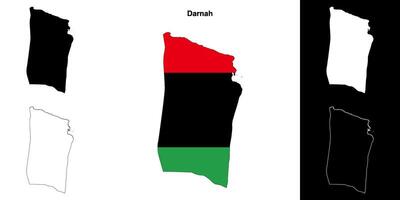 Darnah district outline map set vector
