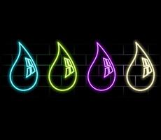 Blue and pink color glowing neon line Oil drop and water drop icon isolated on black background. illustration vector