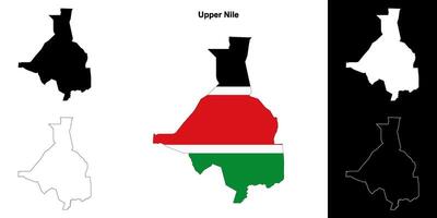 Upper Nile state outline map set vector