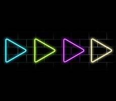 Glitch Banner with Neon Glow Triangle Play Icon. Design for Banners, Web Pages, Presentations. vector