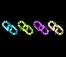 Link icon. Hyperlink chain symbol. Simple icon. Pink neon style on brick wall background. Light vector