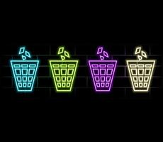 Glowing neon Recycle bin with recycle symbol icon isolated on blue background. Trash can icon. Garbage bin sign. Recycle basket sign. vector