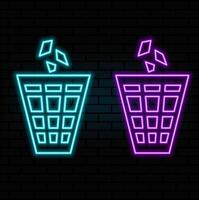 Glowing neon Recycle bin with recycle symbol icon isolated on blue background. Trash can icon. Garbage bin sign. Recycle basket sign. vector