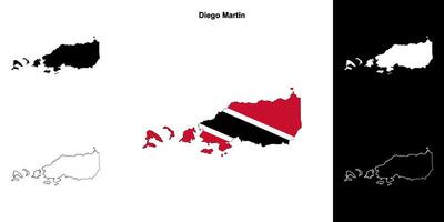 Diego Martin blank outline map set vector