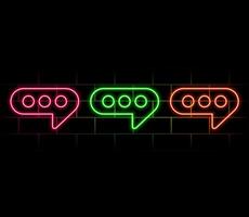 Talk bubble speech sign, feedback and support group chat and dialogue, message and notification icons, futuristic technology with turquoise neon glow in the smoke, business vector