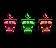 Glowing neon Recycle bin with recycle symbol icon isolated on blue background. Trash can icon. Garbage bin sign. Recycle basket sign. vector
