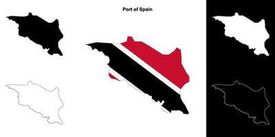 Port of Spain blank outline map set vector