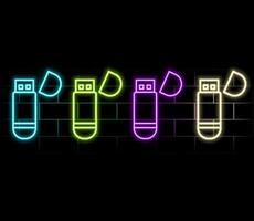 USB flash drive sign. Cyan neon icon in the dark. Bluring. Luminescence. Illustration..green vector