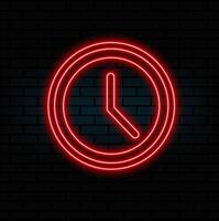 Glowing clock icon. Clock, time. Line clocks symbol isolated on black background. neon Clock icon symbol for your website design logo, app. Clock icon illustration..red vector
