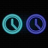 Glowing clock icon. Clock, time. Line clocks symbol isolated on black background. neon Clock icon symbol for your website design logo, app. Clock icon illustration..blue vector