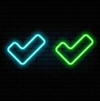 Outline neon Verified badge icon set. Glowing neon blue tick sign, approved checkmark. Verified user in social media, certified and original account, confirmed profile, verification mark.blue color vector