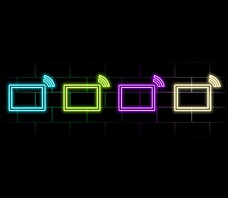 Neon tablet icon. Glowing neon tablet sign, set of isolated device in different vivid colors. Bright icon, sign, symbol for UI design. Mobile device and gadget. illustration.green