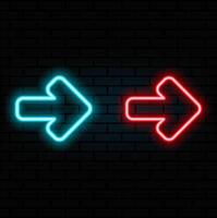 Neon right arrows colourful icons set. Realistic glowing pointers on transparent background. Location indicator for casino, bar, cinema, nightclub and motel, isolated symbol pack..red vector