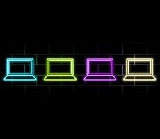 Laptop or notebook computer icon. Neon style. Light decoration icon. Bright electric symbol.green vector