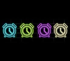 Alarm clock with bright glowing futuristic blue neon lights on black background. 3D icon, sign and symbol. Cartoon minimal style. 3D render illustration.green vector