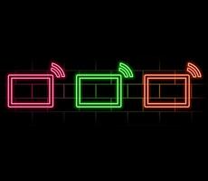 Neon tablet icon. Glowing neon tablet sign, set of isolated device in different vivid colors. Bright icon, sign, symbol for UI design. Mobile device and gadget. illustration.pink vector