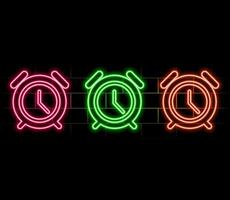 Alarm clock with bright glowing futuristic blue neon lights on black background. 3D icon, sign and symbol. Cartoon minimal style. 3D render illustration.pink vector