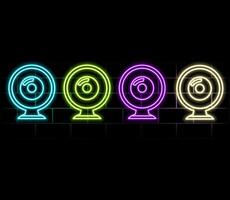 Web Cam neon icon. Education neon icon on dark brick wall background.green vector