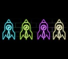 Neon light glow effect. Startup rocket line icon. Launch Project sign. Innovation symbol. 3d line neon glow icon. Brick wall banner. Startup rocket outline. .green vector