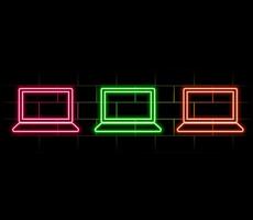 Laptop or notebook computer icon. Neon style. Light decoration icon. Bright electric symbol.pink vector