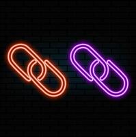 Link icon. Hyperlink chain symbol. Simple icon. Pink neon style on brick wall background. vector