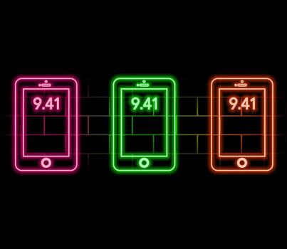 Neon phone icon. Glowing neon cellphone sign, set of isolated smartphone in different vivid colors. Bright icon, sign, symbol for UI design. Mobile device and gadget... vector