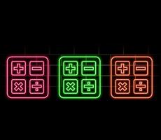 Red glowing neon color mathematical symbols on a black background. Bright symbols of addition, subtraction, multiplication. vector
