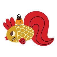 A Soviet Christmas tree toy. A goldfish with a red tail, a glass toy. Cute illustration in vintage colors. Festive decorations for New Year and Christmas that can be hung on the Christmas tree vector