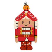 A Soviet Christmas tree toy. The Nutcracker in a red suit,, a glass toy. Cute illustration in vintage colors. Festive decorations for New Year and Christmas that can be hung on the Christmas tree vector