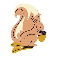 Soviet Christmas tree toy. A glass toy in the form of a squirrel with an acorn on a clip. Cute illustration in vintage colors. Festive decor items for New Year and Christmas holidays that can be hung vector