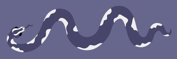 A snake with modern geometric snakeskin patterns in shades of future twilight. Minimalistic flat design with dark background. A solitary animal top view isolated in shades of blue. The sign of 2025 vector
