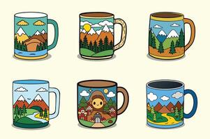 Mug Stickers with mountain scenery design Illustration vector
