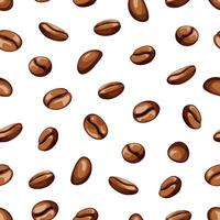 Seamless pattern of falling roasted coffee beans on a white background. Endless illustration for a restaurant or cafe. Realistic backdrop of arabica and robusta grains. vector
