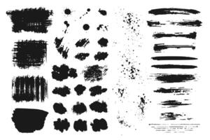 Hand drawn collection of abstract ink spots, brush strokes, lines, textures and paint splashes. Grunge set of graphic illustrations for banner template. elements isolated on white background. vector
