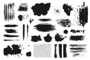Hand drawn collection of abstract ink spots, brush strokes, lines, textures and paint splashes. Grunge set of graphic illustrations for banner template. elements isolated on white background. vector