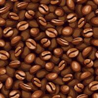 Seamless top view background of roasted coffee beans scattered over a flat surface. Realistic illustration for cafe and restaurant. Endless pattern. vector